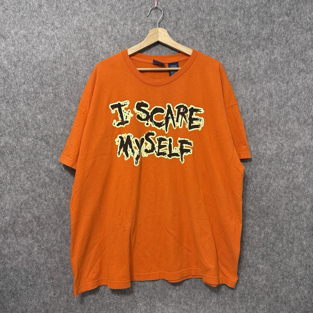 Vintage Halloween Shirt Men's 3XL Orange I Scare Myself Graphic Tee
